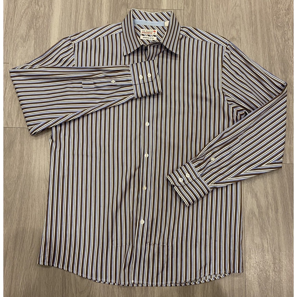 Ted Baker Shirt Endurance Mens Large‎ Superfine Cotton Striped